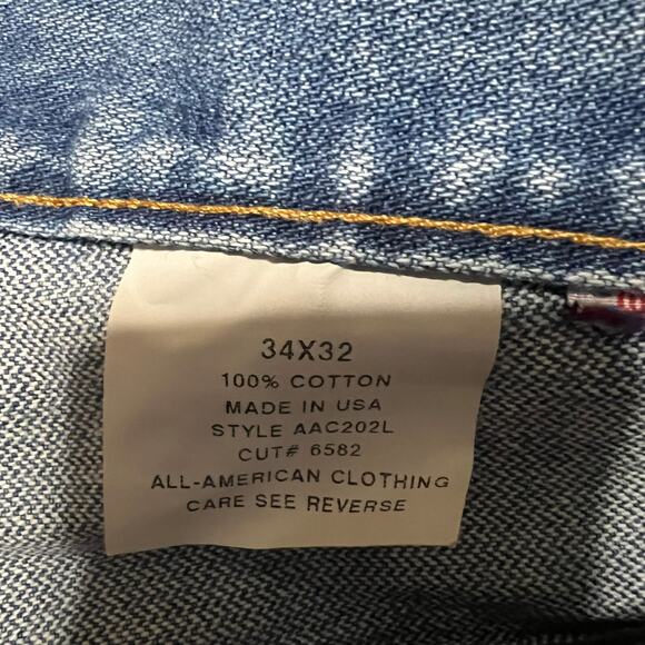 All American Clothing Co Jeans Mens 34 X 32 Blue Straight 90s Made USA Carpenter - Picture 7 of 12